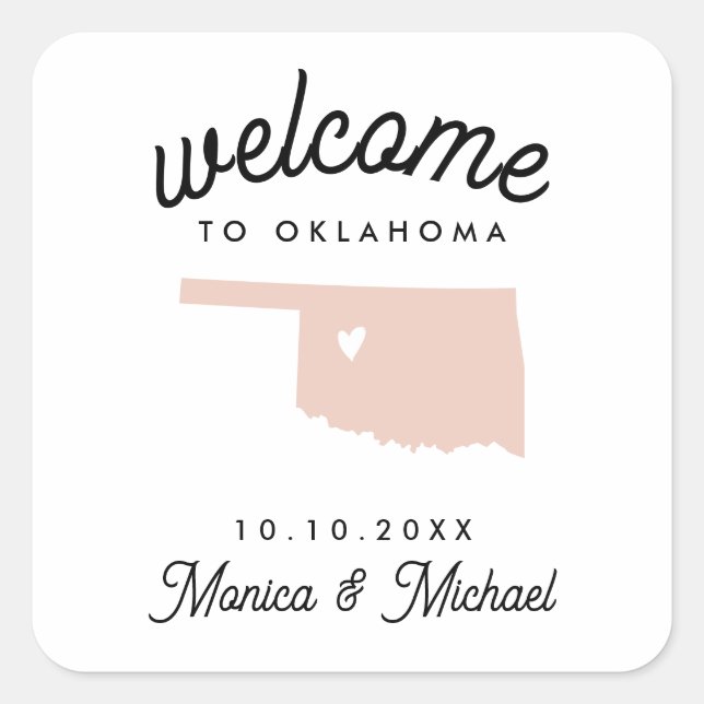 WILLKOMMEN OKLAHOMA Hochzeit in Urlaubsort JEDE FA Quadratischer Aufkleber (Vorderseite)
