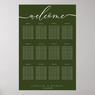 Willkommen Oliven-grüne Hochzeitstisch-Bestuhlung Poster