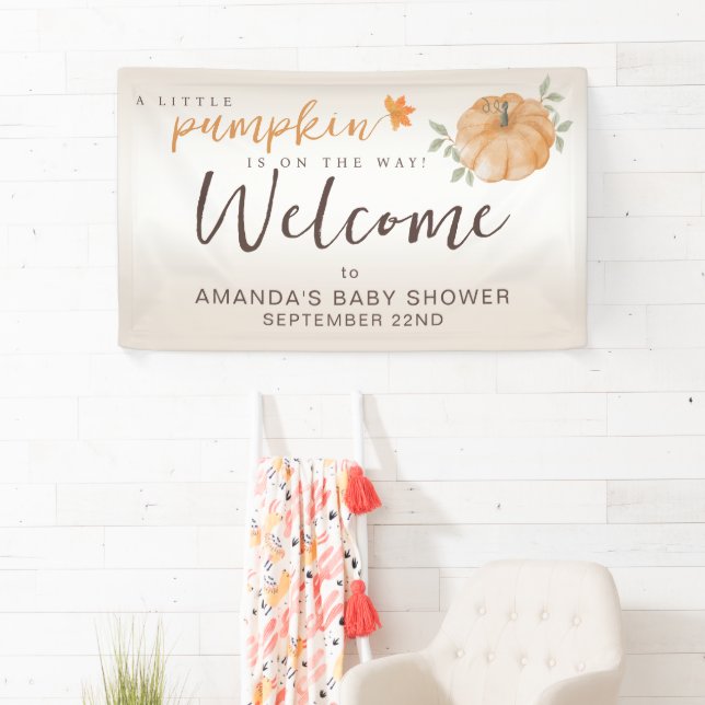 Willkommen Orange Little Pumpkin Fall Baby Dusche Banner (Insitu)