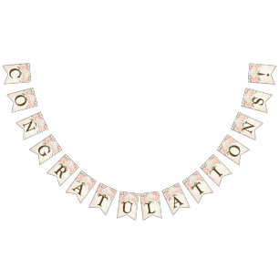 Willkommen Party Aquarellfarben Peach Weiße Blume Wimpelkette