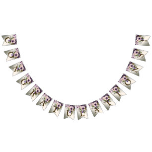Willkommen Party Lila Rosa Blume Golden Elegant Wimpelkette
