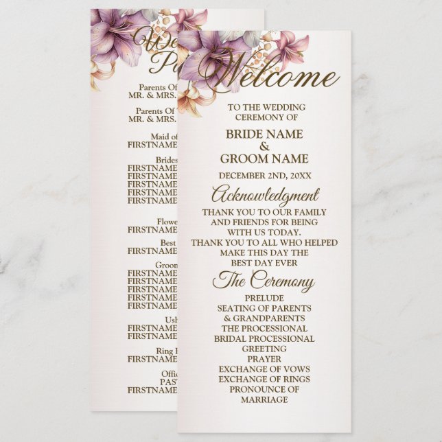 Willkommen Party Watercolor Boho Pink Blume Programm (Vorne/Hinten)