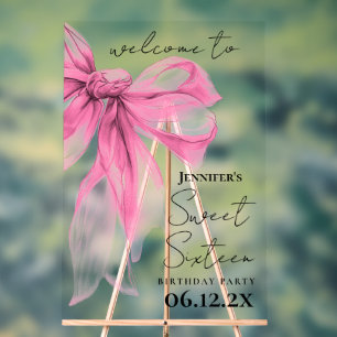 Willkommen Pink Bow Coquette Skript Sweet 16 Party Acrylschild