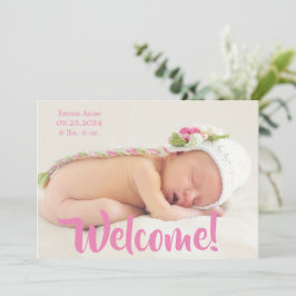 Willkommen Pink Foto Script Personalize Girl Birth Ankündigung