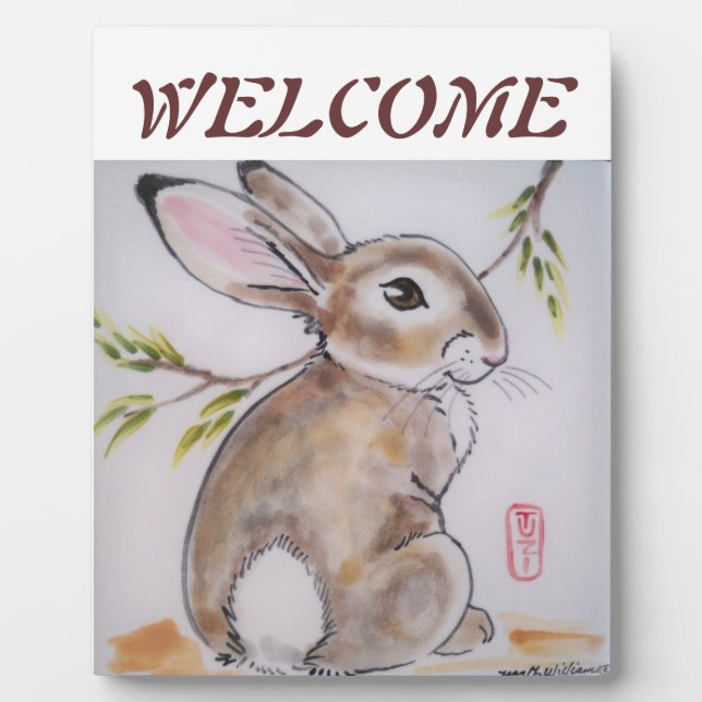 Willkommen Placque Bunny Rabbit, perfekte Jugendhe Fotoplatte (Vorderseite)