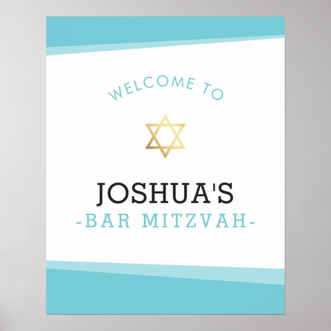 WILLKOMMEN POSTER Bar mitzvah Türkis Blau (Vorne)