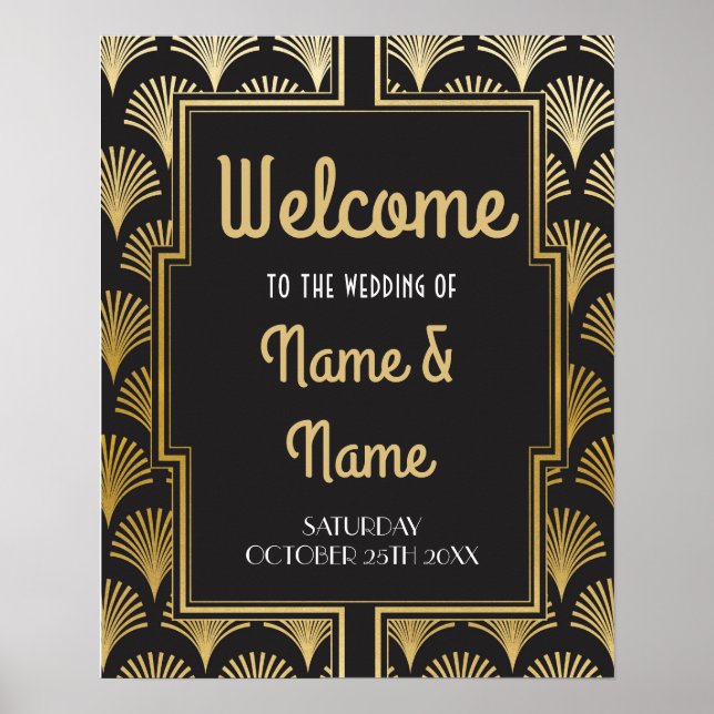 Willkommen Poster Gatsby Art Deco Gold Wedding Pos (Vorne)