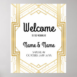 Willkommen Poster Gatsby Art Deco Gold Wedding Pos