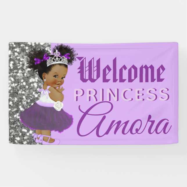 Willkommen Princess Lila & Silberner Glitzer Elega Banner (Horizontal)