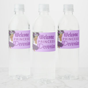 Willkommen Princess Lila & Silberner Glitzer Elega Wasserflaschenetikett
