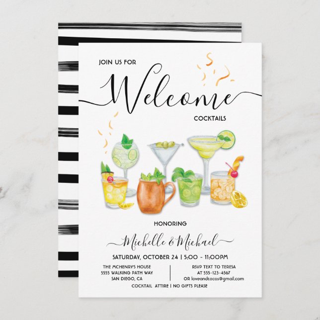 Willkommen Probe Verlobung Cocktail Party Einladung (Vorne/Hinten)