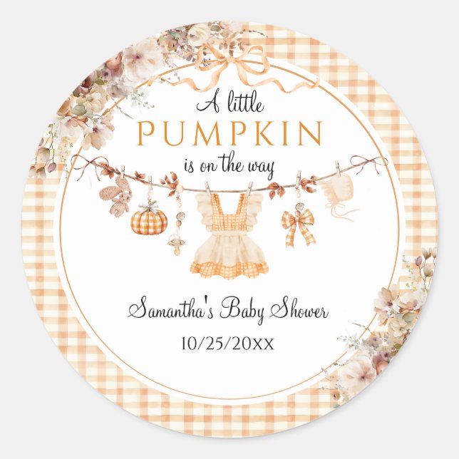 Willkommen Pumpkin Girl Modern Fall Baby Dusche Runder Aufkleber (Vorderseite)