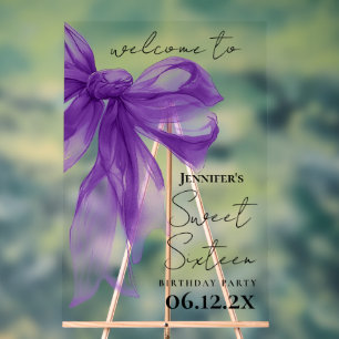 Willkommen Purple Bow Coquette Schrift Sweet 16 Acrylschild