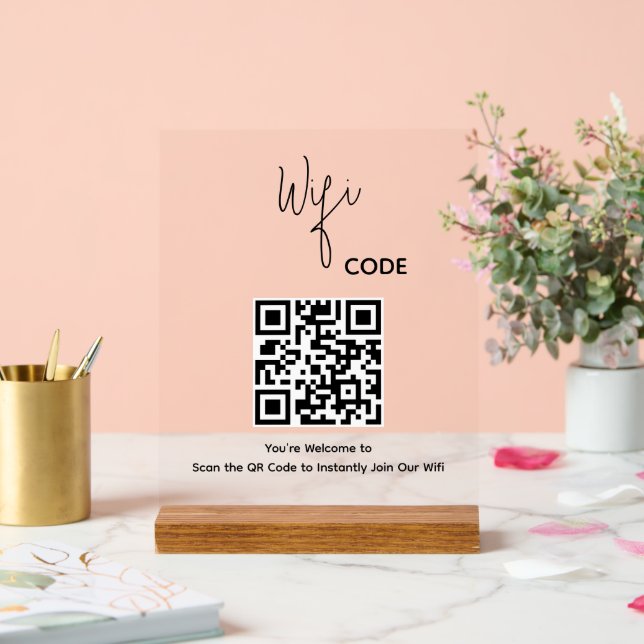 Willkommen QR-Code-Scan zur Verbindung von WiFi Acrylschild (Hochzeit)