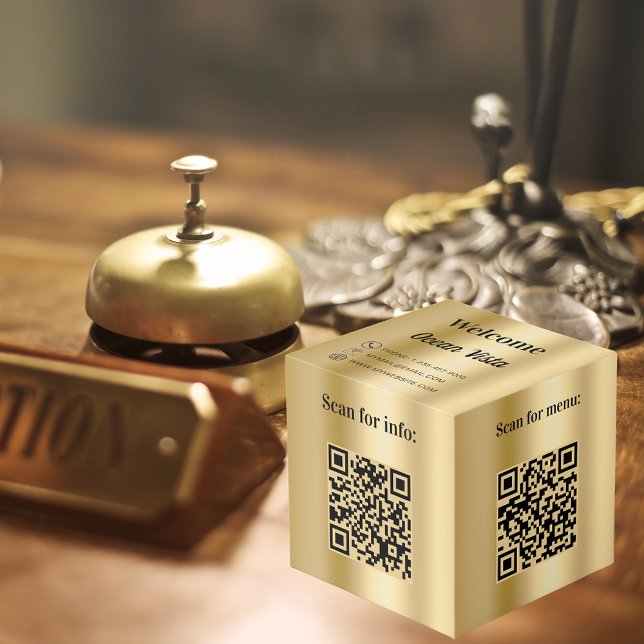 Willkommen QR Codes Info Hotel Restaurant Gold Würfel (Von Creator hochgeladen)