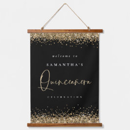 Willkommen Quinceanera Gold Glitzer Name Black Wandteppich Mit Holzrahmen