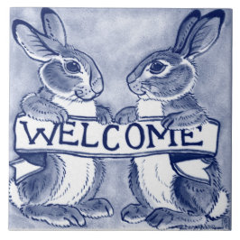 Willkommen Rabbit Bunny Art Niedlich Blue Trivet Fliese