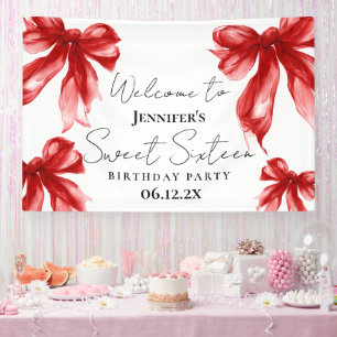 Willkommen Red Bow Coquette Schrift Sweet 16 Banner