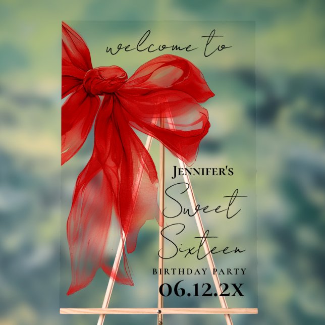 Willkommen Red Bow Coquette Script Sweet 16  Acrylschild (Neutral)