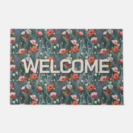 Willkommen Red Poppy Meadow Fußmatte