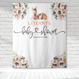Willkommen Reh Baby Shower Rosa Florales Hintergru Wandteppich