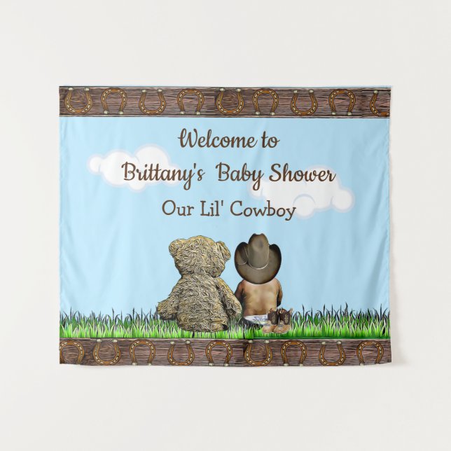 Willkommen Rustic Cowboy Baby Color Shower Banner Wandteppich (Vorderseite (Horizontal))