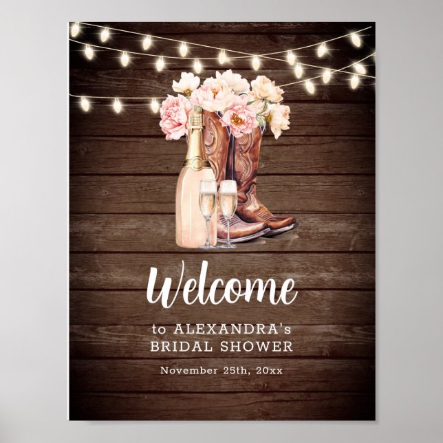 WILLKOMMEN Rustikales Cowgirl Boots BRAUTPARTY Poster (Vorne)