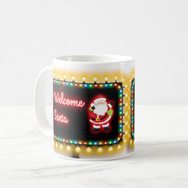 Willkommen Santa Neon Weihnachtsbeleuchtung Billbo Kaffeetasse (Vorderseite Links)