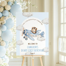 Willkommen Schild Teddybär Flugzeug zum ersten Geb