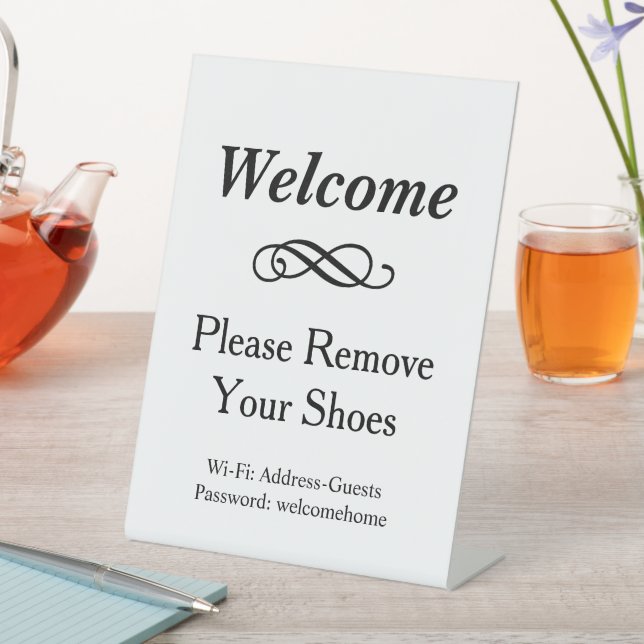 Willkommen Schwarz und Weiß Bitte Schuhe entfernen Sockelschild (In Situ)