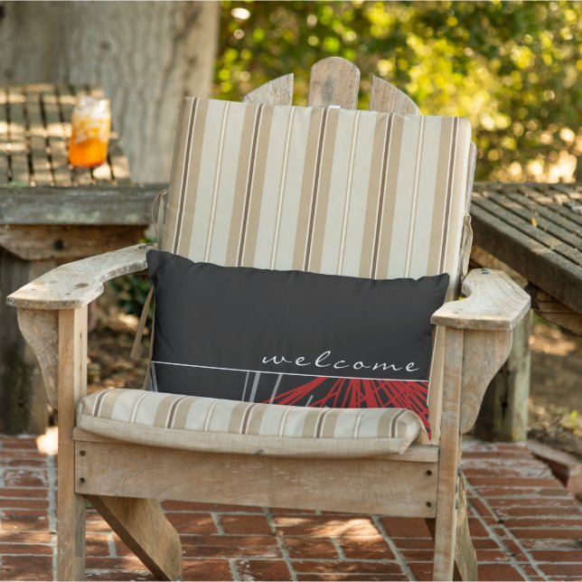Willkommen | Schwarz-weiße und Abstrakte Ribbons Kissen Für Draußen (Stuhl )