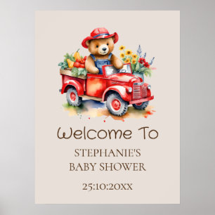 Willkommen Sign Cute Teddy Locale Grown Baby Showe Poster