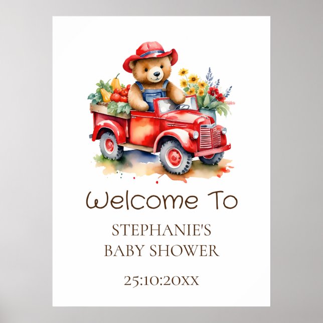 Willkommen Sign Cute Teddy Locale Grown Baby Showe Poster (Vorne)