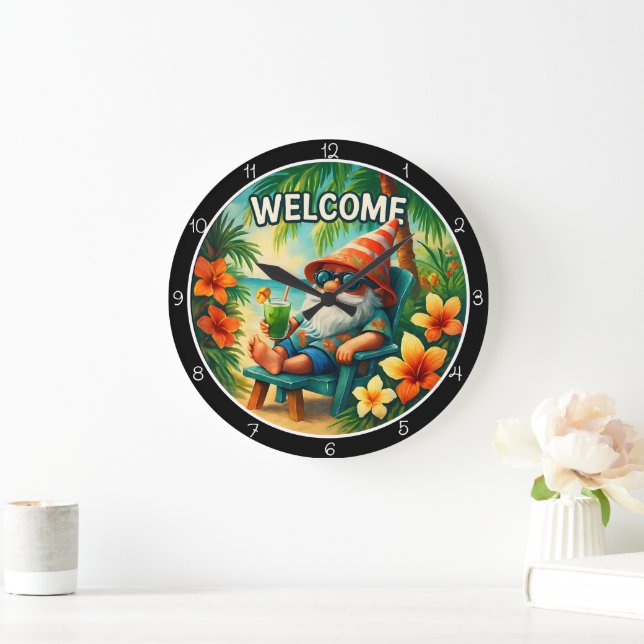 Willkommen Sommer-Gnom  Große Wanduhr (Zuhause)