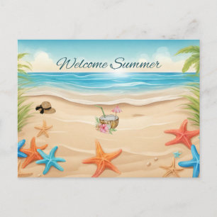 Willkommen Sommer Tropischer Strand, Seestern Postkarte
