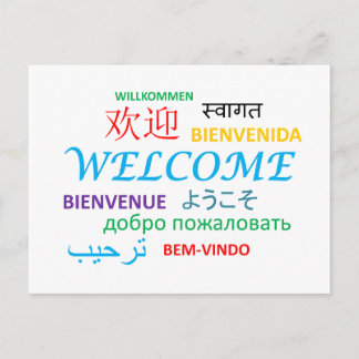 WILLKOMMEN SPRACHEN FARBIGE GREETINGS POSTCARD POSTKARTE