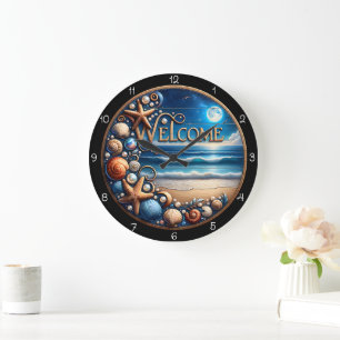 Willkommen Strand Muschel Große Wanduhr