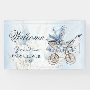 Willkommen Süßer Kinderwagen Blau Floral Schön Par Banner