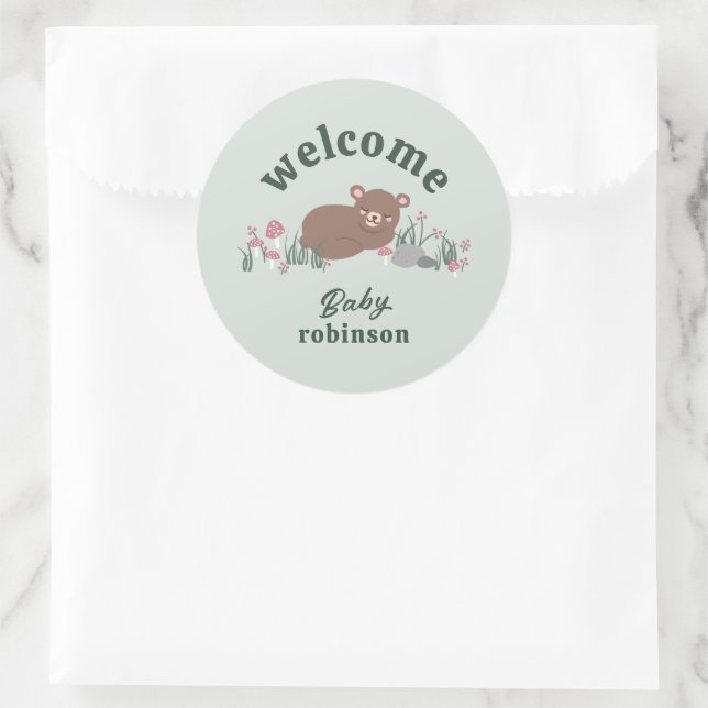Willkommen Sweet Woodland Baby Bear Green Round Runder Aufkleber (Tasche)