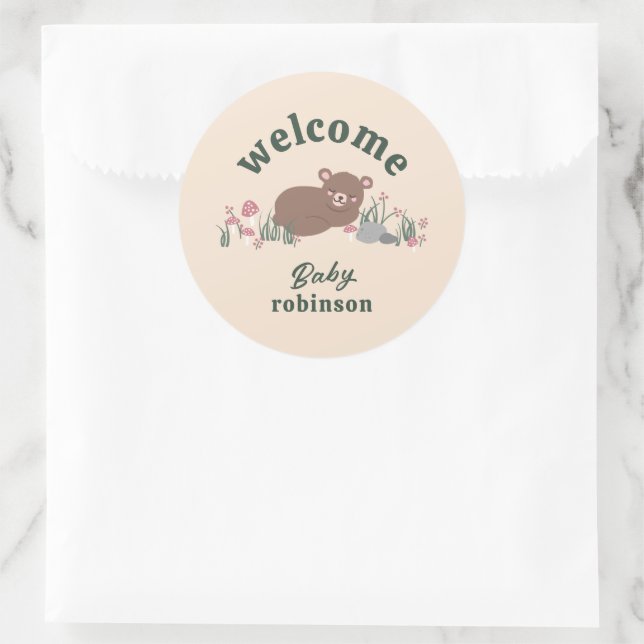 Willkommen Sweet Woodland Baby Bear Round Runder Aufkleber (Tasche)