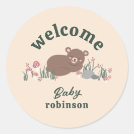 Willkommen Sweet Woodland Baby Bear Round Runder Aufkleber