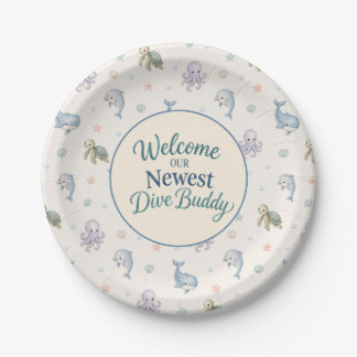 Willkommen Tauchbuddy Baby Shower Pappteller