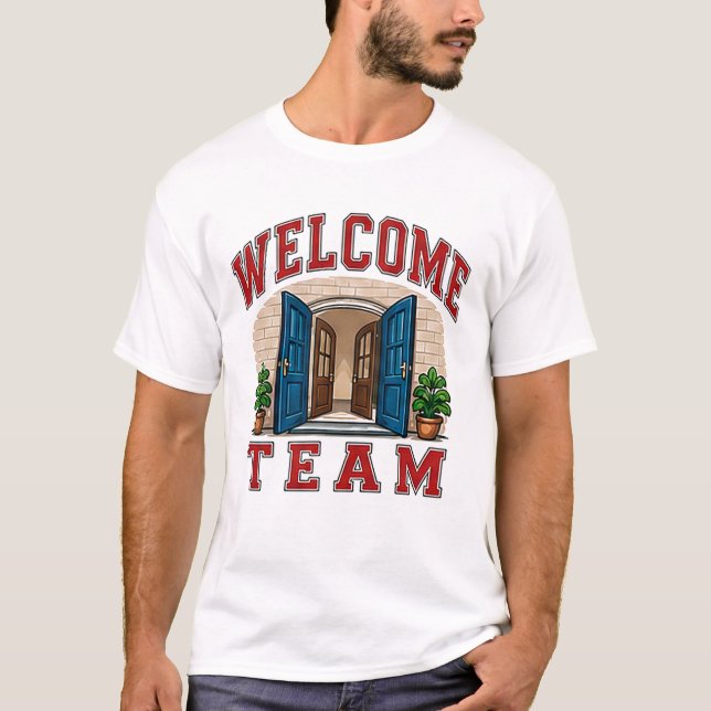 🚪 Willkommen Team-Mitarbeiter-Typografie 👕 T-Shirt (Vorderseite)