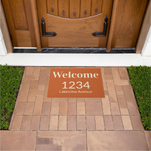 Willkommen Terra Cotta und Beige Hausnummer Adress Fußmatte