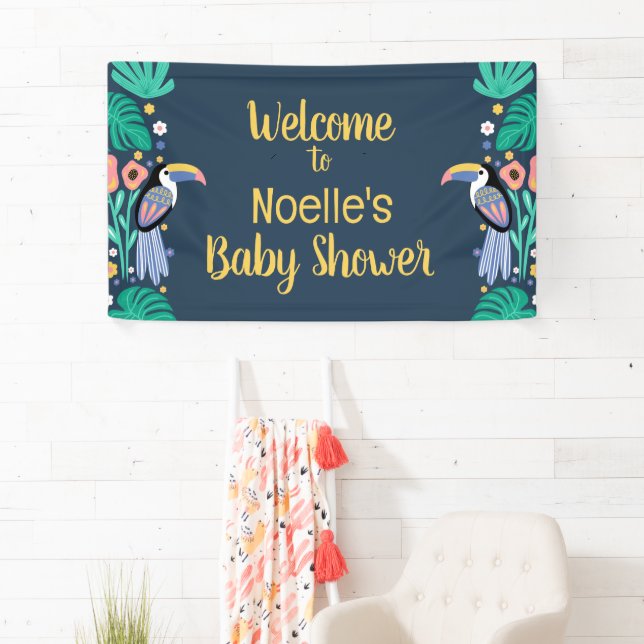 Willkommen! Tropical Toucan Bird Baby Dusche Banner (Insitu)