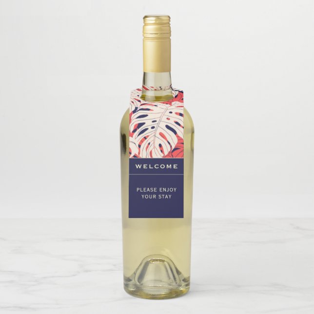 Willkommen | Tropischer Palmblättrig | Mietboot Flaschenanhänger (Auf Flasche)