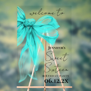 Willkommen Türkis Bow Coquette Script Sweet 16  Acrylschild