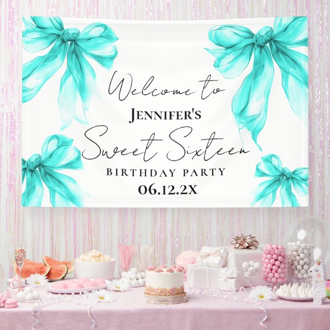 Willkommen Türkis Bow Coquette Script Sweet 16  Banner (Party)