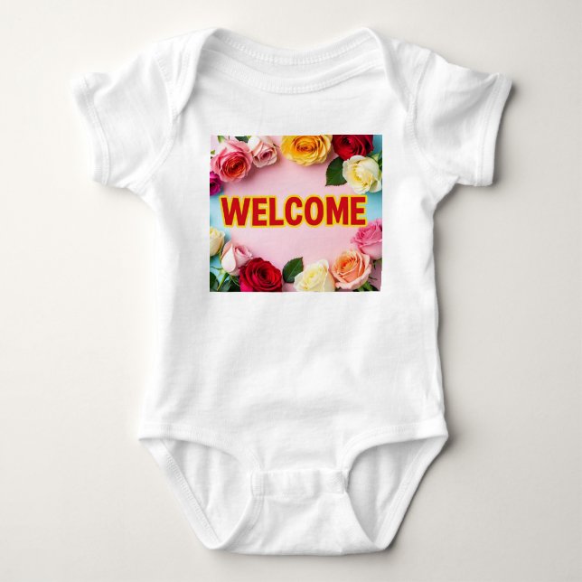 Willkommen und danke auf baby strampler (Vorderseite)
