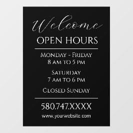 Willkommen und offene Stunden in Schwarz und Weiß Fensteraufkleber